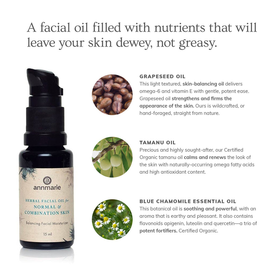 Herbal Facial Oil for Normal & Combination Skin (15ml)- Collective - Glamourous Grace