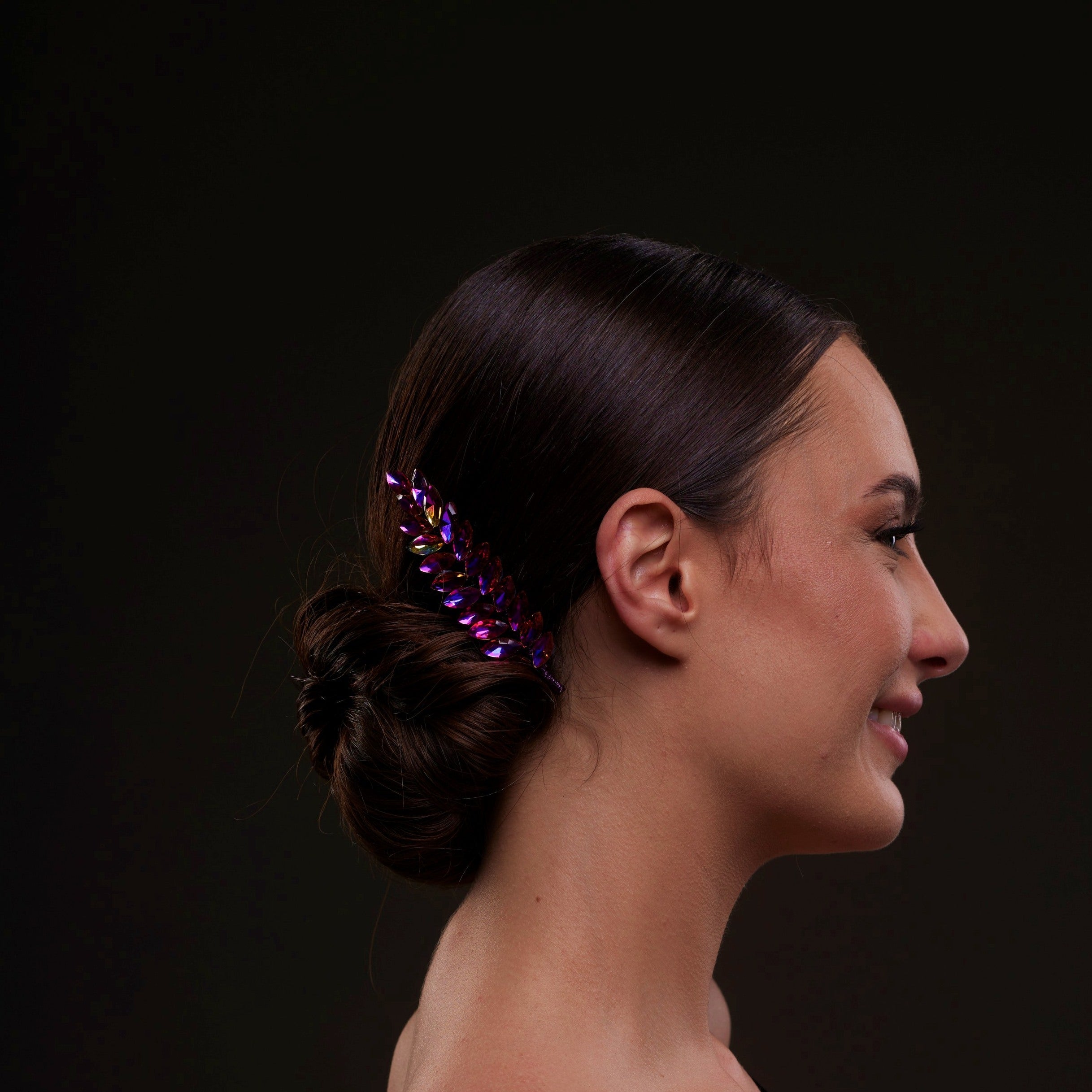 Iridescent Purple Crystal 2-Piece Hair Comb Set - Glamourous Grace