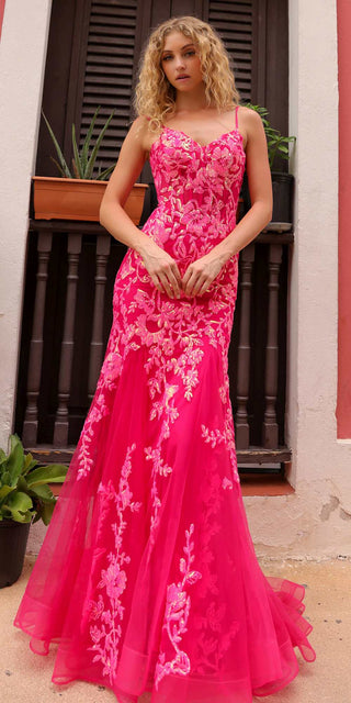 Nox Anabel Q1390 Long Fitted Sequin Applique Trumpet Skirt Gown