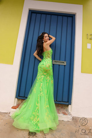 Nox Anabel Q1390 Long Fitted Sequin Applique Trumpet Skirt Gown
