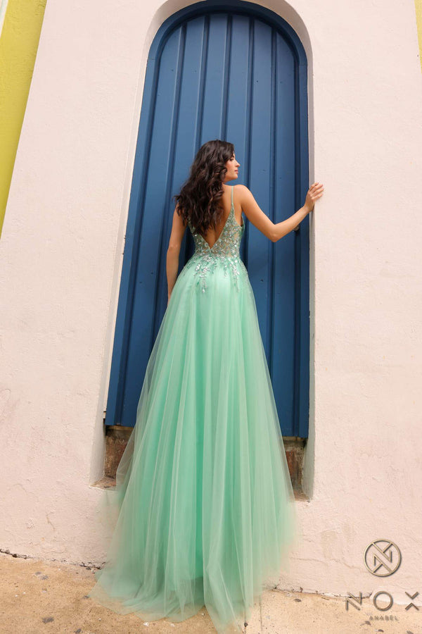 Nox Anabel Q1391 Long A-Line Sweetheart Lace Applique Tulle Gown - Glamourous Grace