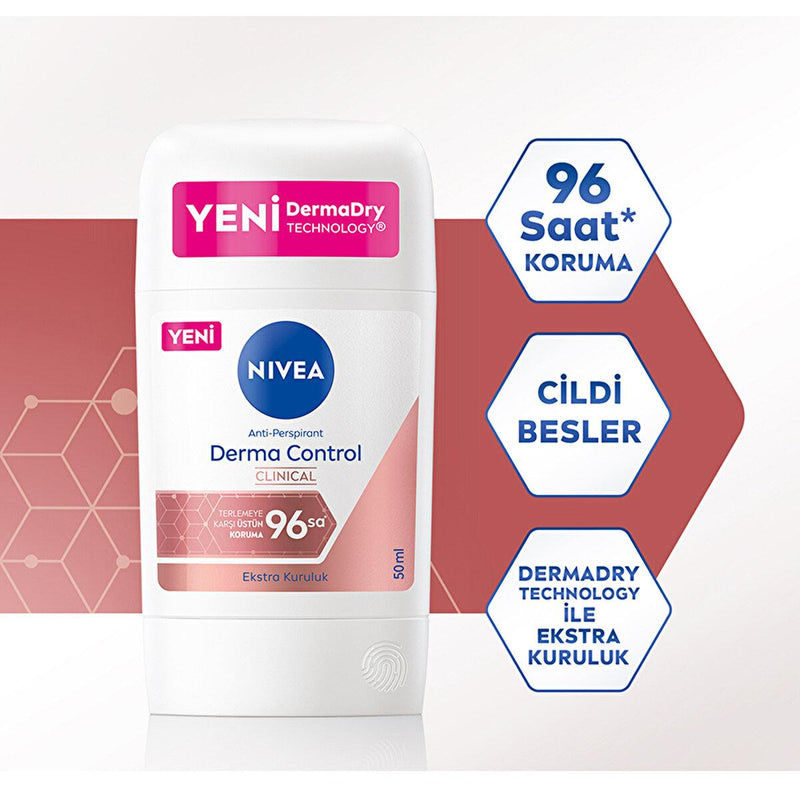 Nivea Derma Control Clinical Women's Deodorant Stick - Long Lasting Anti-Perspirant Protection, 50ml - Glamourous Grace