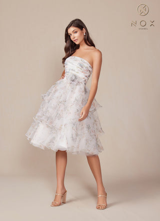 Nox Anabel Q842 Floral Print A-Line Tea Length Dress