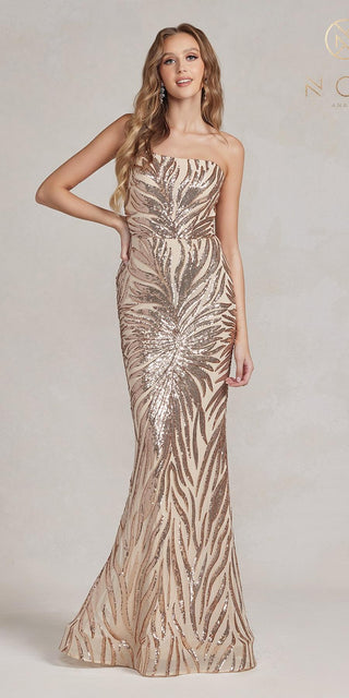 Nox Anabel R1204 Floor Length Fitted Sequin Gown