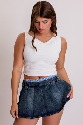Women's Pleated Ruffle Mini Skort with Boxer Waist