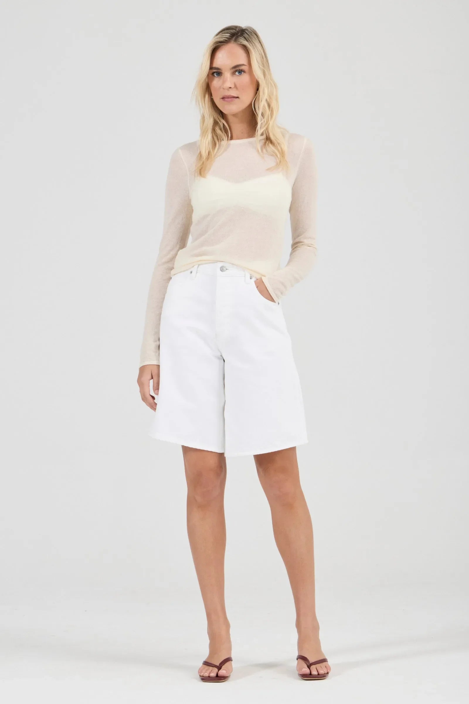 Charlotte White Denim Culotte Shorts