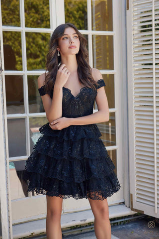 Nox Anabel R877 Dress Short A-Line Off the Shoulder Tiered Skirt