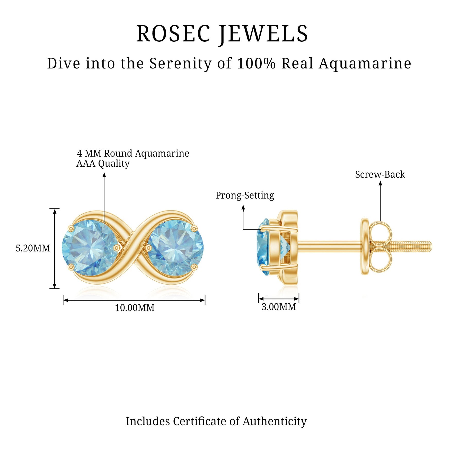 1 CT Simple Aquamarine Two Stone Infinity Stud Earrings