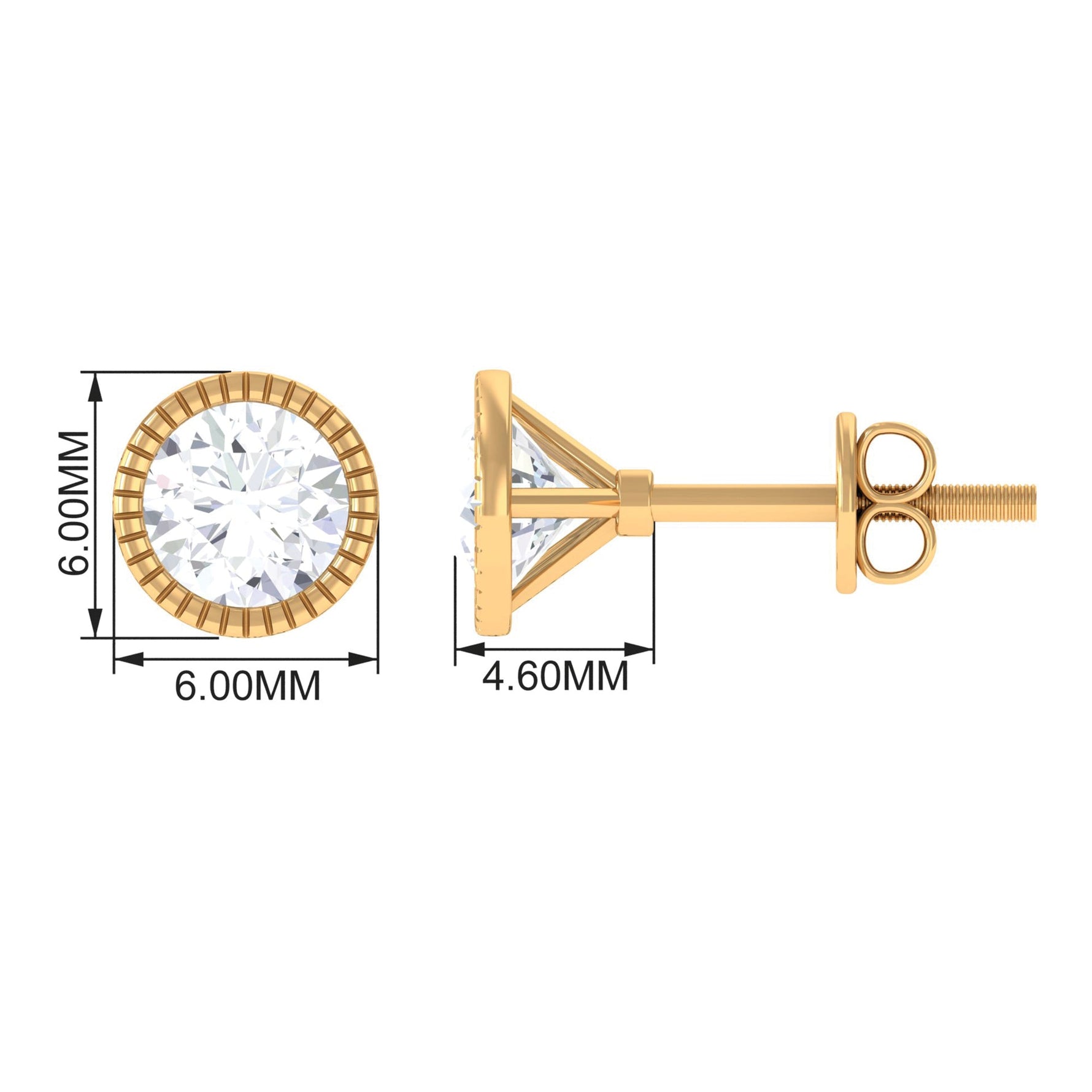 1 CT Moissanite Solitaire Stud Earrings in Bezel Setting