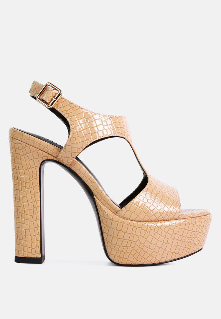Croft Croc High Heeled Cut Out Sandals - Glamourous Grace