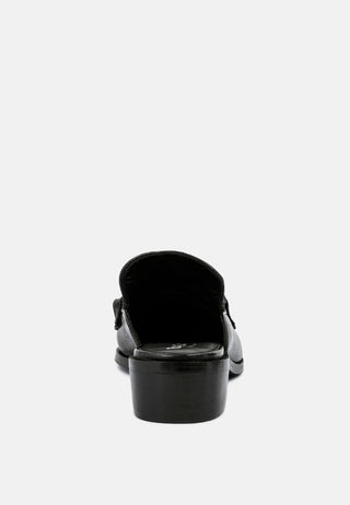 Aksa Chain Embellished Metallic Leather Mules