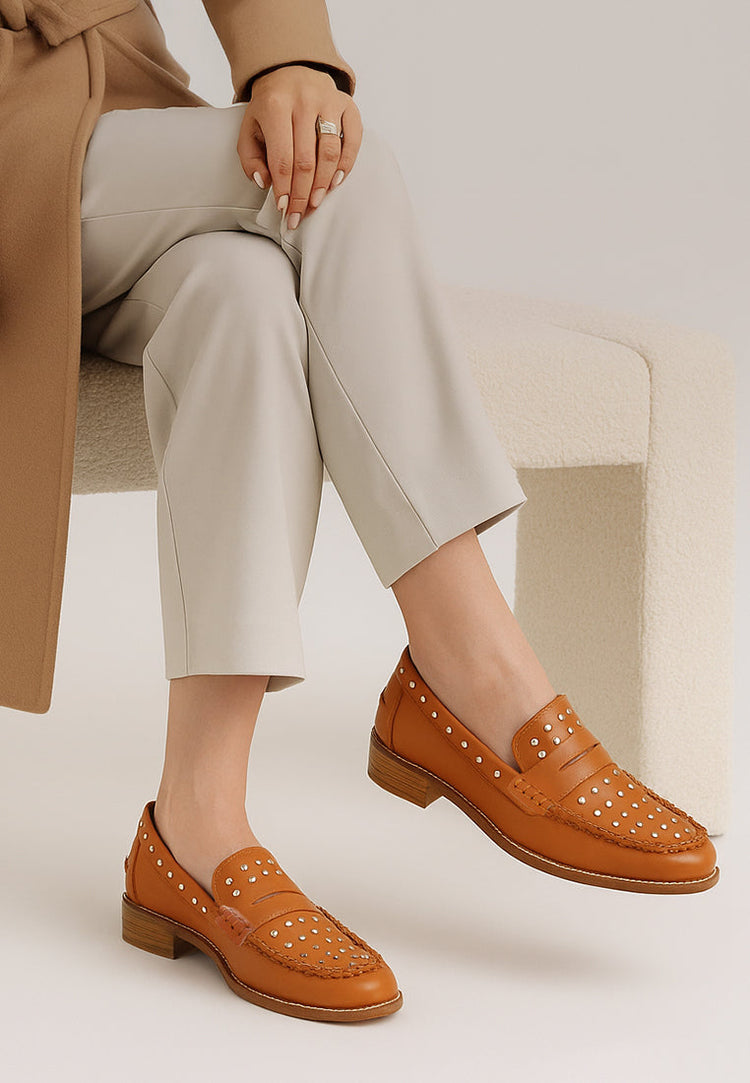 Oglavia Studs Embellished Leather Loafers