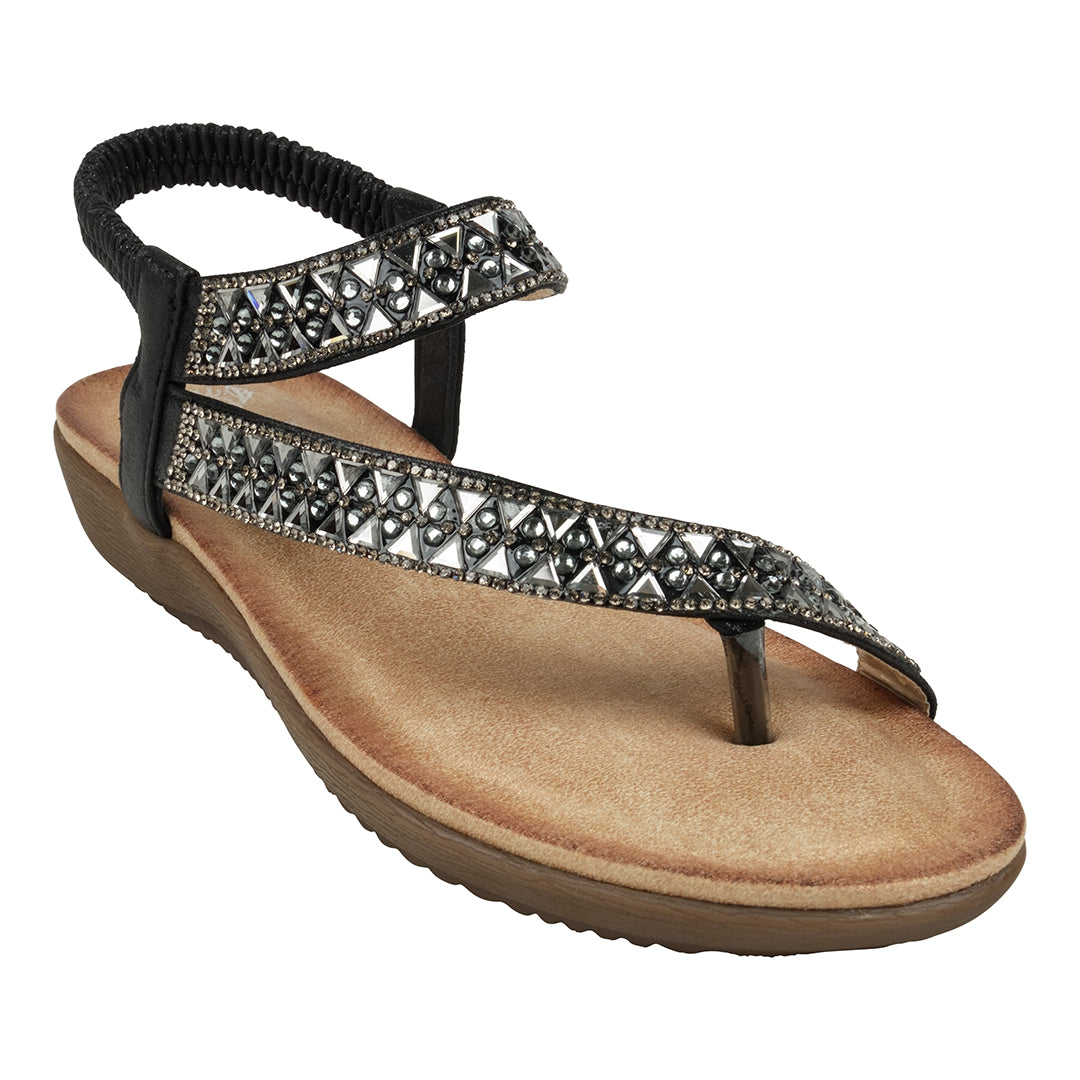 Women's Reille Black Jeweled Slingback Flat Sandals - Glamourous Grace