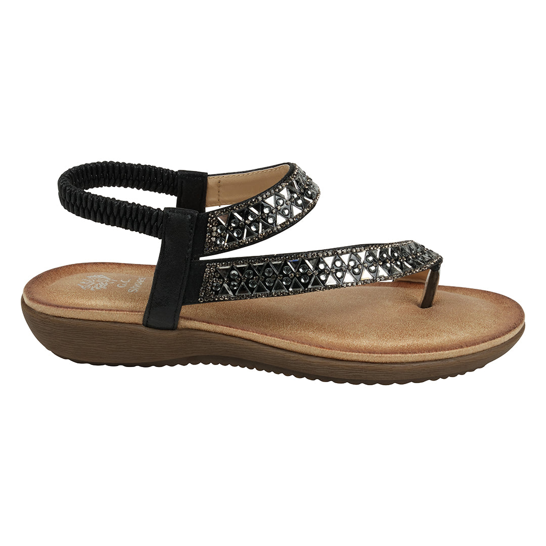 Women's Reille Black Jeweled Slingback Flat Sandals - Glamourous Grace