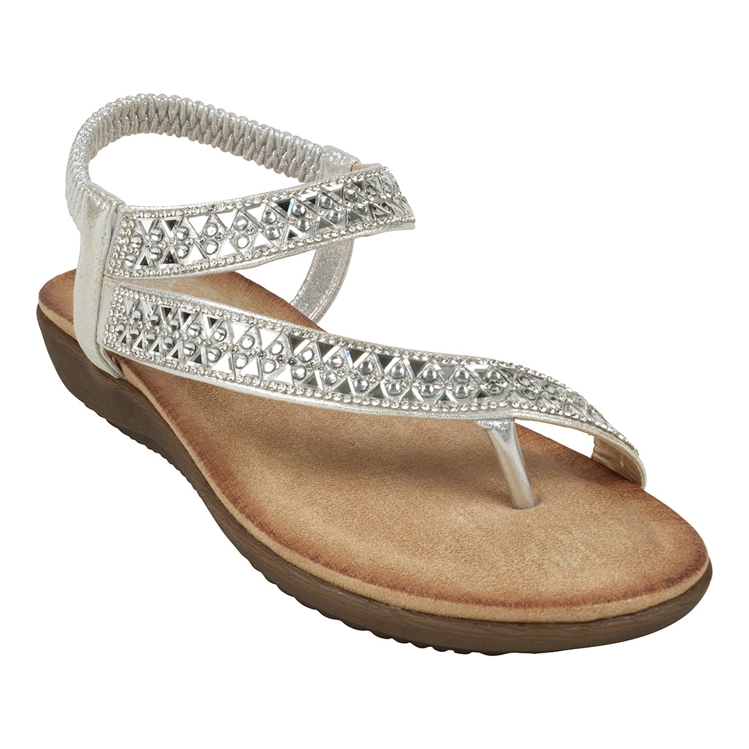 Women's Reille Silver Jeweled Slingback Flat Sandals - Glamourous Grace