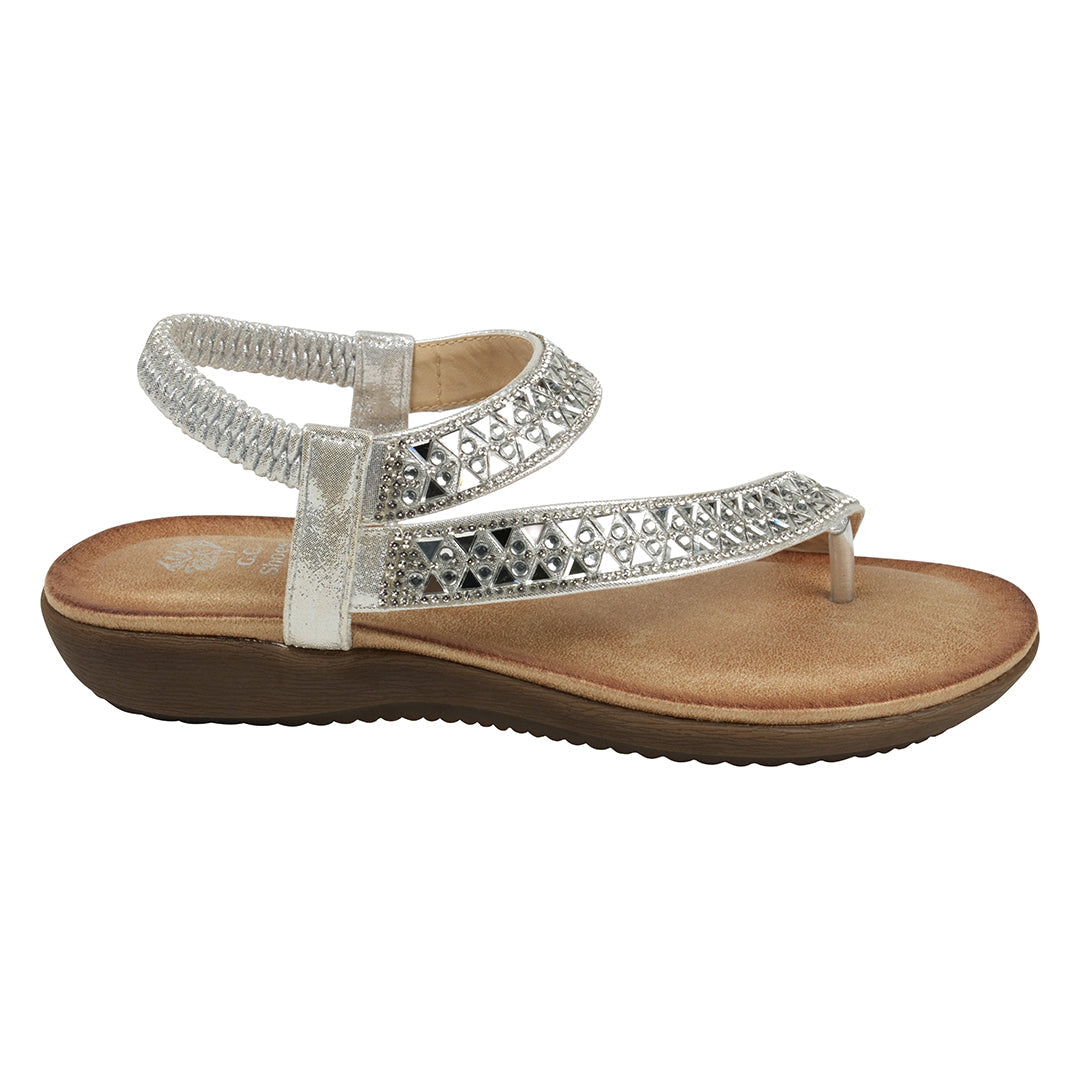 Women's Reille Silver Jeweled Slingback Flat Sandals - Glamourous Grace