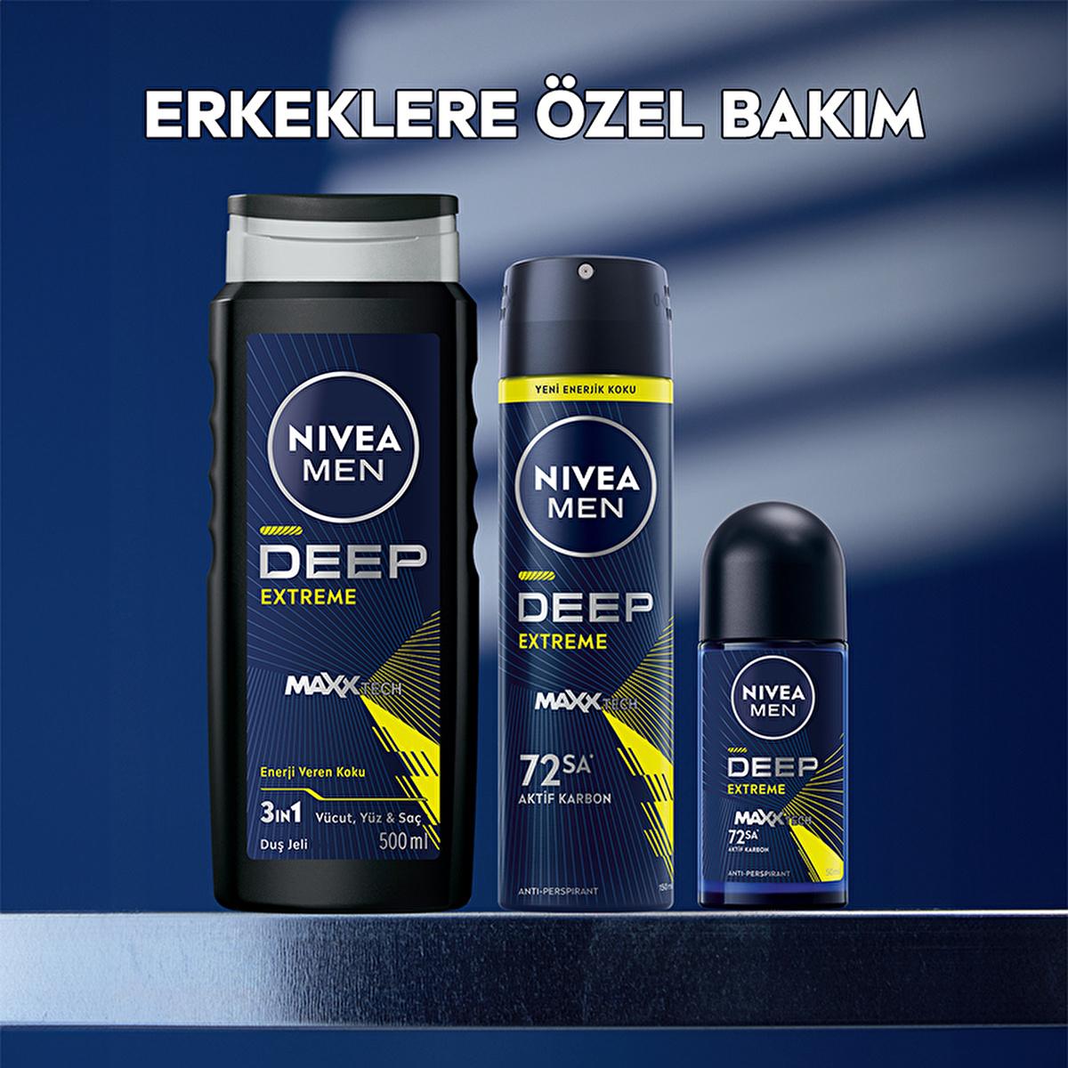 Nivea Men Deep Extreme Roll-on Deodorant for Active Men - Long Lasting Anti-Perspirant Protection, 72 Hours Sweat Control, Active Carbon Formula - Glamourous Grace