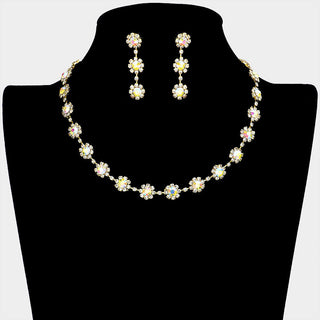 Floral Crystal Rhinestone Collar Necklace