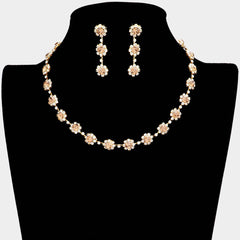Floral Crystal Rhinestone Collar Necklace