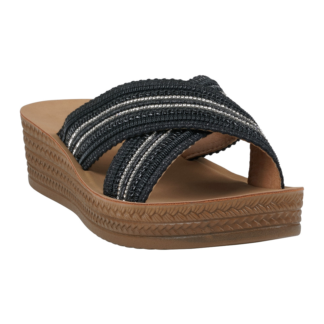Women's Robyn Black Embellished Cross Strap Sandals - Glamourous Grace