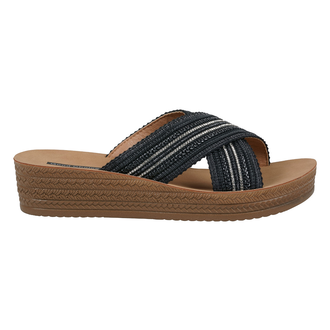Women's Robyn Black Embellished Cross Strap Sandals - Glamourous Grace
