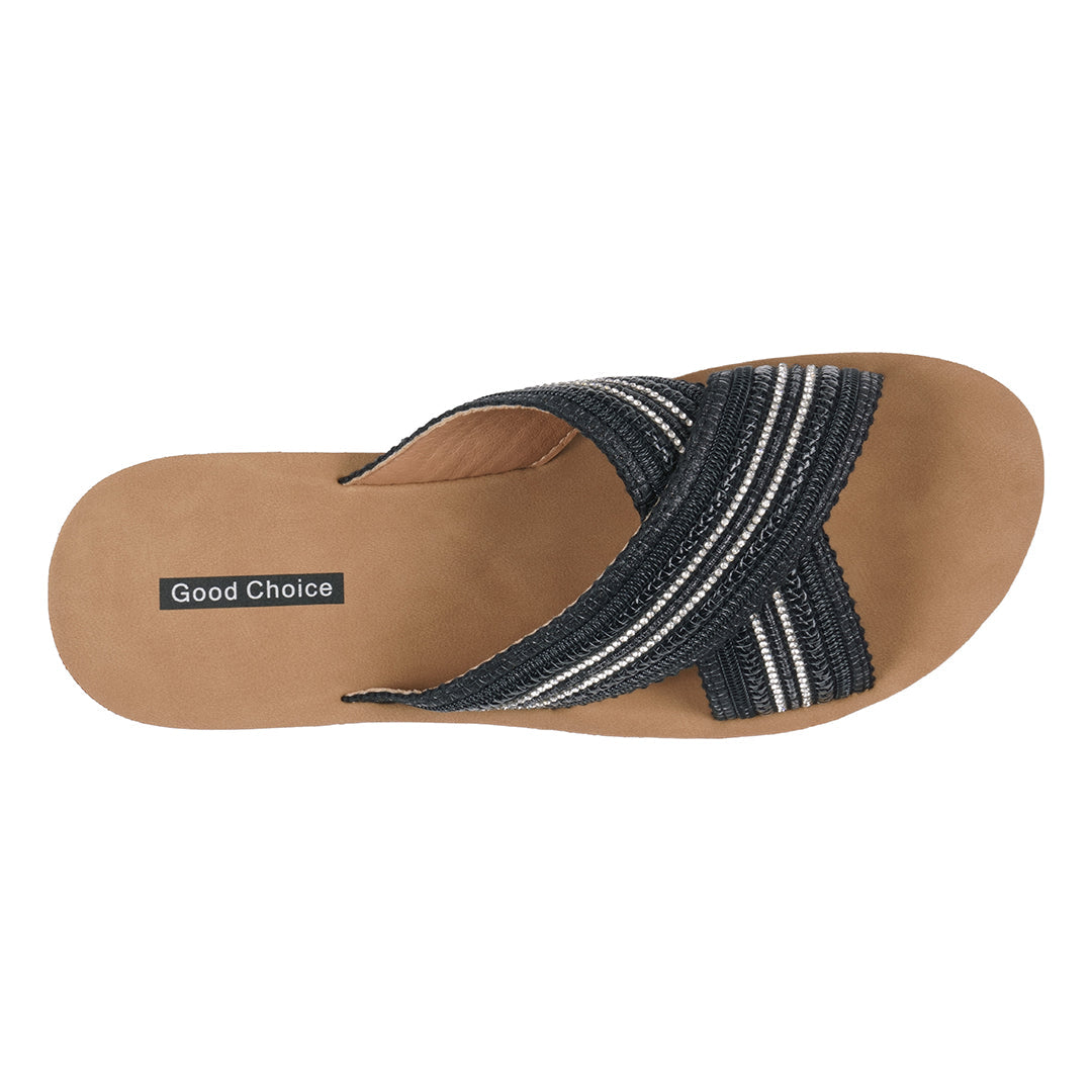 Women's Robyn Black Embellished Cross Strap Sandals - Glamourous Grace