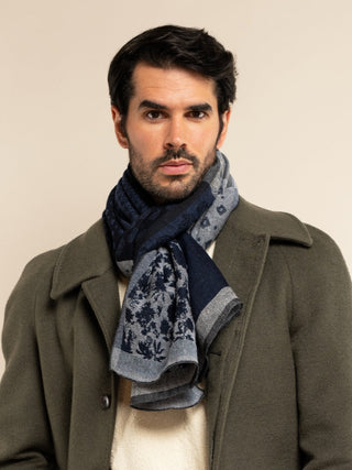 Federico (grey/blue) - Warm and soft Italian scarf from wool blend - Glamourous Grace