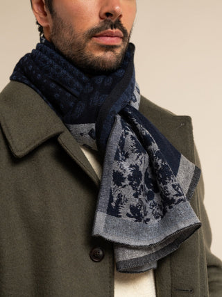 Federico (grey/blue) - Warm and soft Italian scarf from wool blend - Glamourous Grace