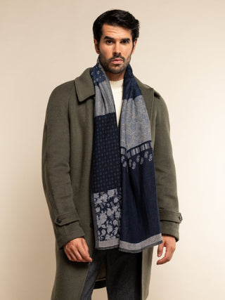 Federico (grey/blue) - Warm and soft Italian scarf from wool blend - Glamourous Grace