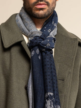 Federico (grey/blue) - Warm and soft Italian scarf from wool blend - Glamourous Grace