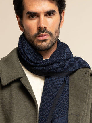 Bruno (blue) - Warm and soft Italian scarf from wool blend - Glamourous Grace