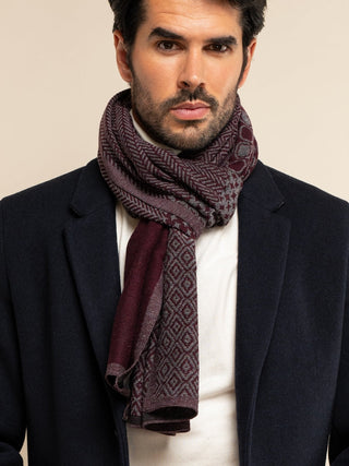 Bruno (grey/red) - Warm and soft Italian scarf from wool blend - Glamourous Grace