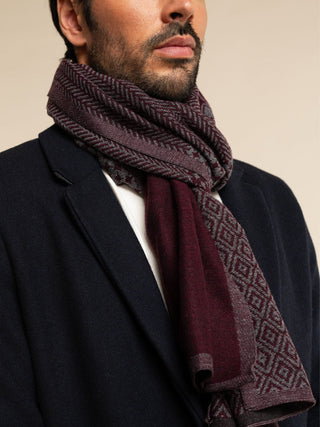 Bruno (grey/red) - Warm and soft Italian scarf from wool blend - Glamourous Grace