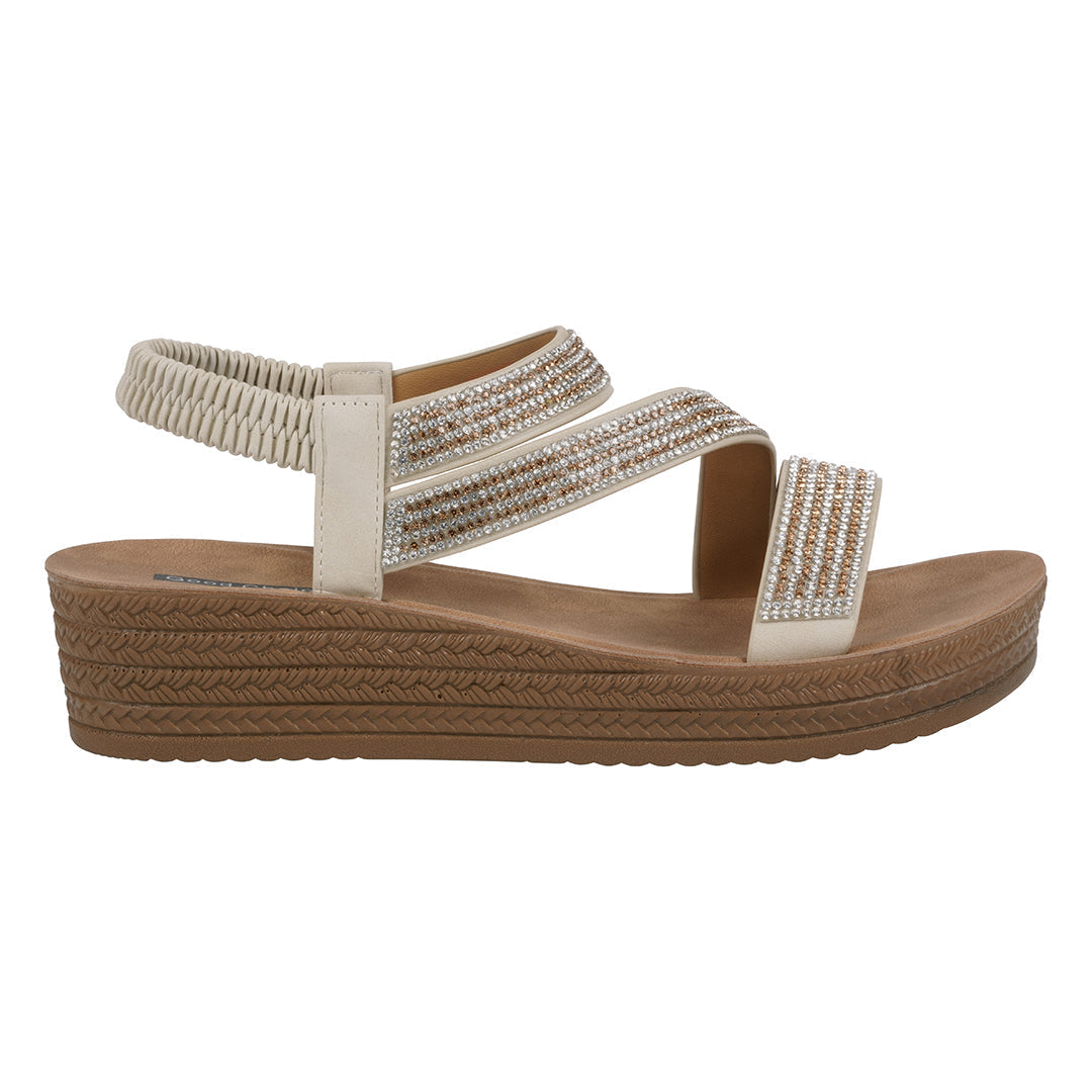 Women's Ruby Bronze Embellished Cross Strap Wedge Sandals - Glamourous Grace