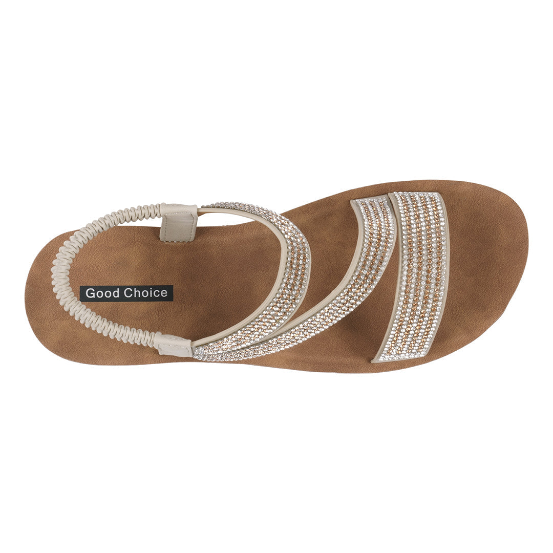 Women's Ruby Bronze Embellished Cross Strap Wedge Sandals - Glamourous Grace