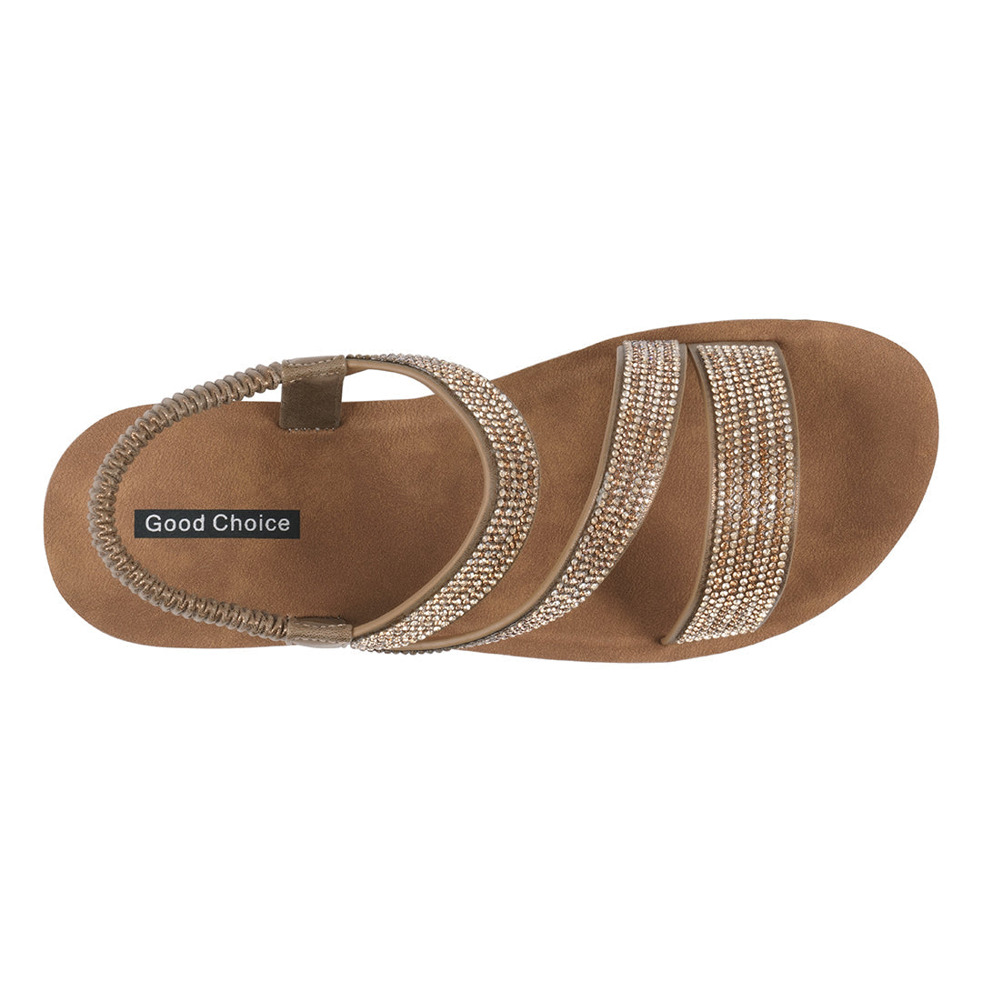 Women's Ruby Gold Embellished Cross Strap Wedge Sandals - Glamourous Grace