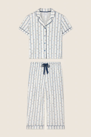 Cotton Jersey Stripes & Blooms Cropped PJ Set
