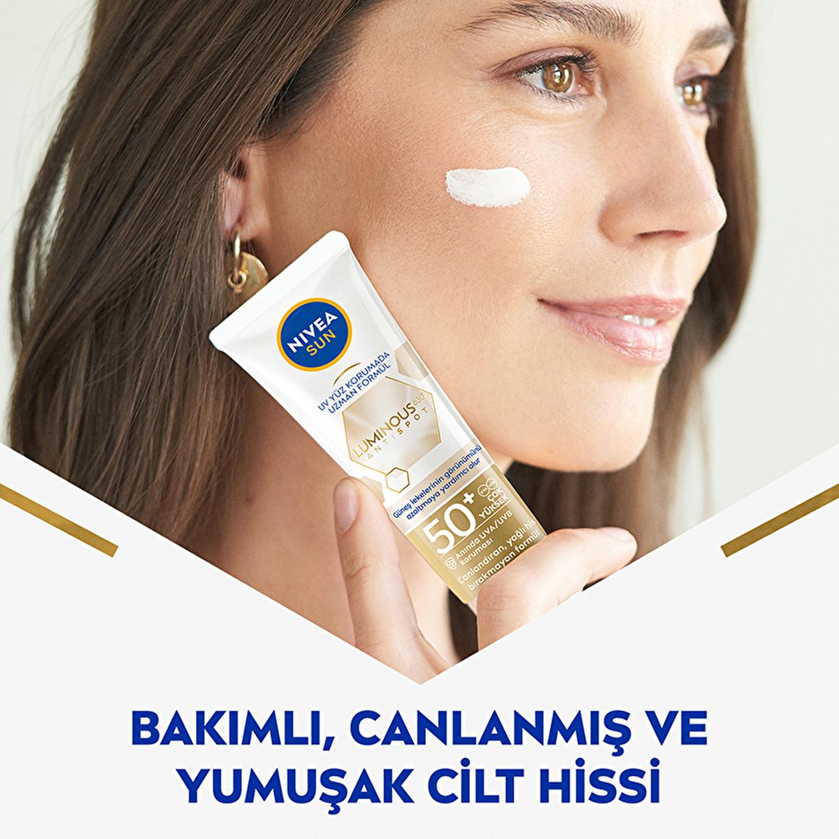 Nivea Sun Luminous630 SPF 50 Face Sunscreen: Reduce Dark Spots, Anti-Aging, Hyaluronic Acid - Daily Sun Protection Cream - Glamourous Grace