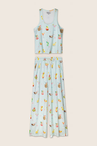It's Five O'clock Somewhere Cocktail Print Long PJ Set