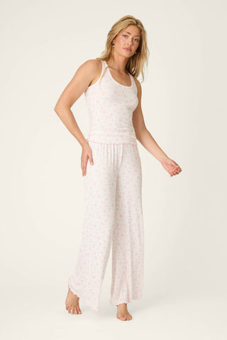 Pretty Petals Sweet Pink Floral Print Open Leg Pants