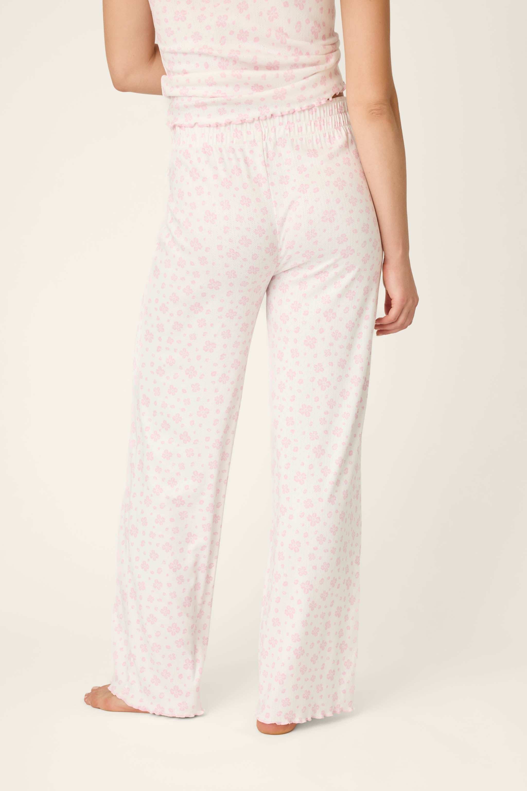 Pretty Petals Sweet Pink Floral Print Open Leg Pants