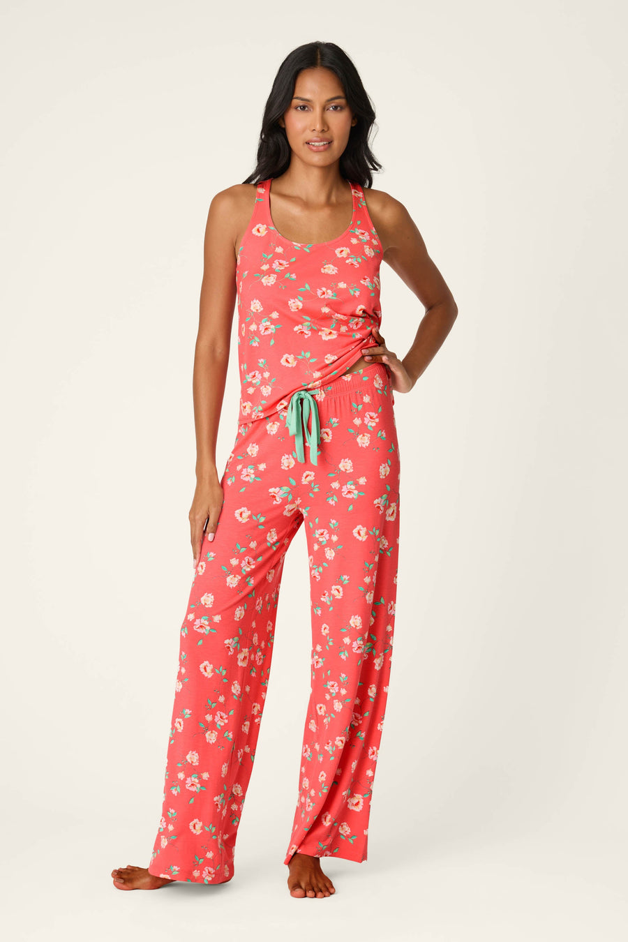 Siesta Dreams Dark Coral Floral Print Pajama Pants - Glamourous Grace