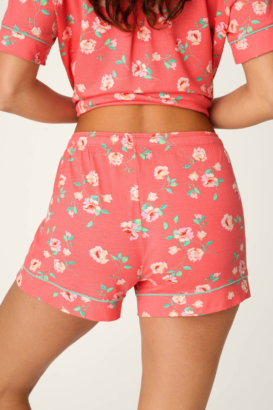 Siesta Dreams Dark Coral Floral Print Pajama Shorts - Glamourous Grace