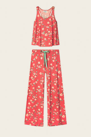 Siesta Dreams Dark Coral Floral Print Long PJ Set