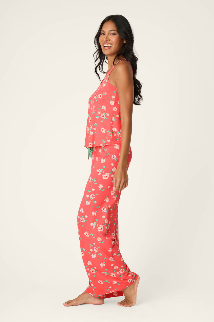 Siesta Dreams Dark Coral Floral Print Long PJ Set - Glamourous Grace