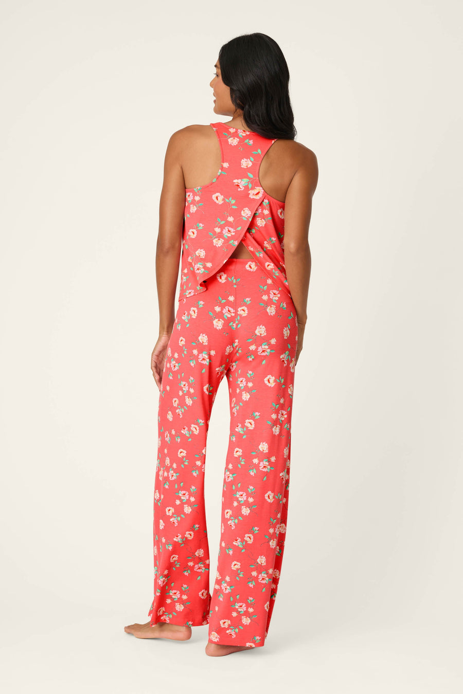 Siesta Dreams Dark Coral Floral Print Long PJ Set - Glamourous Grace
