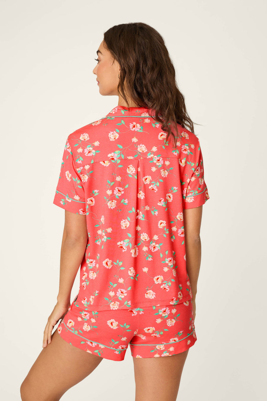 Siesta Dreams Dark Coral Floral Print Short Sleeve Top - Glamourous Grace