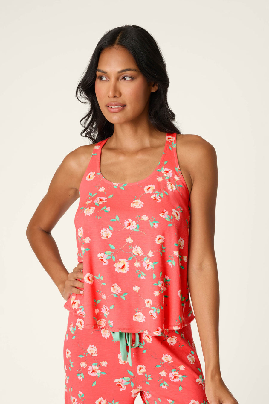Siesta Dreams Dark Coral Floral Print Tank Top - Glamourous Grace