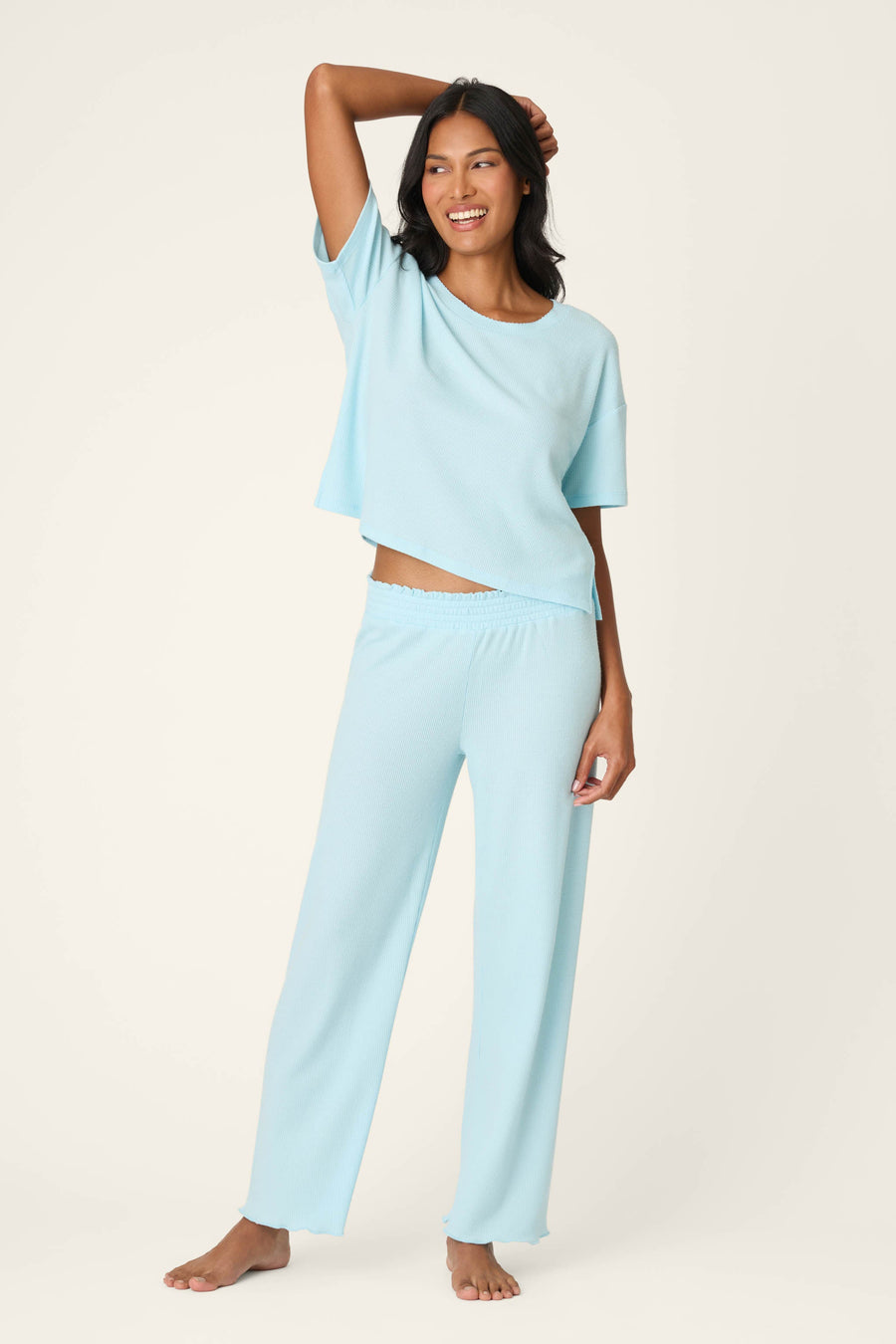 Weekend Waffles Crystal Blue Cropped Pajama Pants - Glamourous Grace