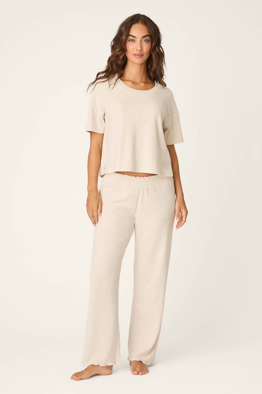 Weekend Waffles Light Oatmeal Cropped Pajama Pants - Glamourous Grace
